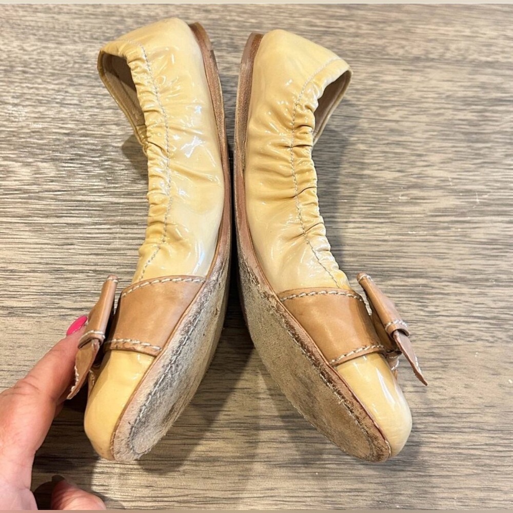Prada Women's Yellow and Brown Flats with Bow- size 39.5 - Picture 4 of 10
